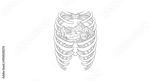 Human Rib Cage Anatomy Illustration.