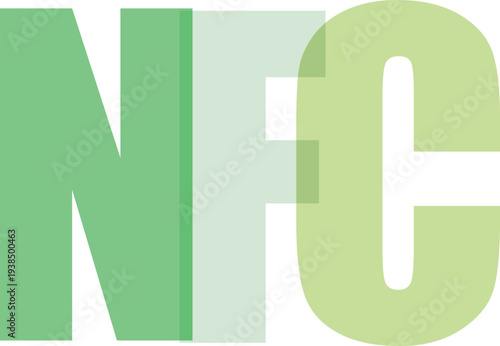 NFC Text Graphic with Overlapping Green Letters on White Background