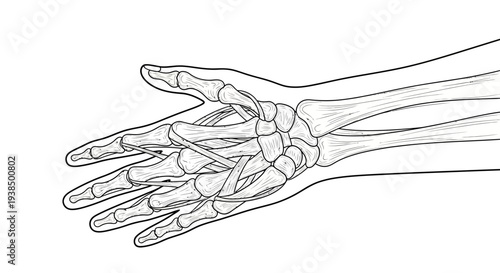 Detailed illustration of human hand anatomy.