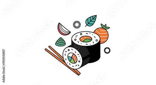 Sushi rolls with ingredients illustration