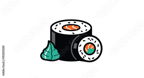 Sushi rolls with wasabi on white background