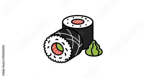 Sushi rolls with wasabi on white