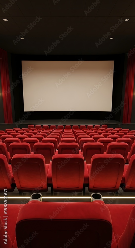 Fototapeta premium Empty Movie Theater with Red Seats and Large Screen.