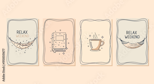 Relaxing Weekend Vibes: Hammock, Book, Coffee Illustrations