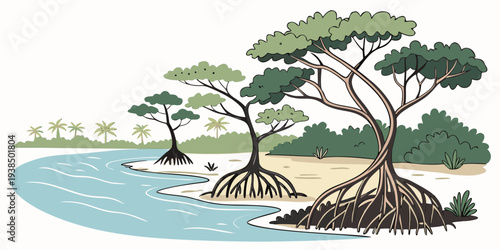 A serene landscape featuring a solitary tree by a tranquil lake with a small island Vector