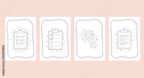 Checklist and Gears Icons: Planning, Tasks, Process, Organization, Efficiency