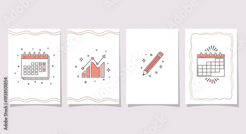 Business Planning and Analytics Icons: Calendar, Graph, Pencil, and Schedule
