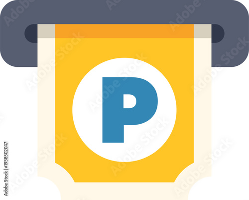 Parking ticket with p symbol coming out of an automated payment machine slot