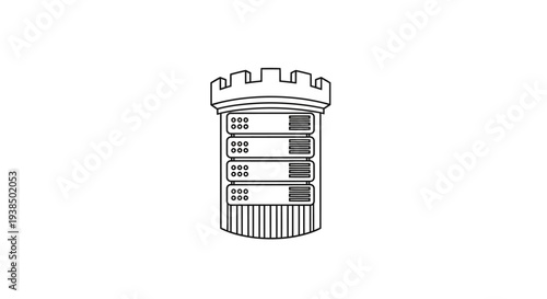 Simple Black and White Castle Tower Illustration.