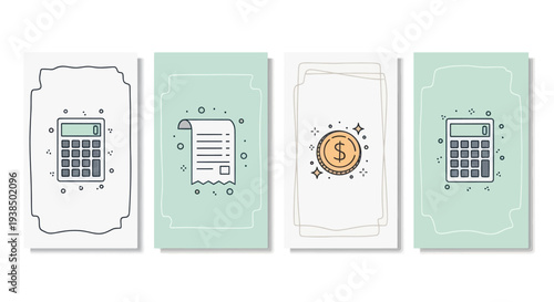 Finance and Accounting Icons: Calculator, Receipt, Coin, Business Icons, Flat Design