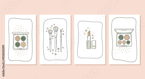 Cosmetic Collection: Makeup Brushes, Lipstick, and Eyeshadow Palettes - Flat Design