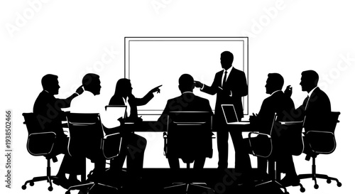 Business Meeting Silhouette: Team Collaboration and Presentation in Boardroom