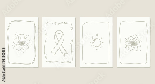 Feminine Floral and Ribbon Art Cards, Elegant Minimalist Design