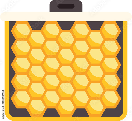 Honeycomb filled beehive frame representing apiculture and honey production