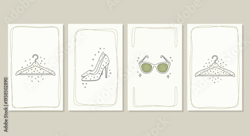 Fashionable Style Set: Shoe, Sunglasses, Hanger - Hand Drawn Icon Elements