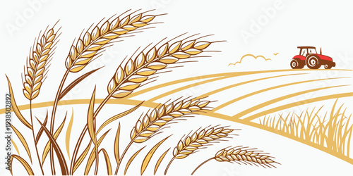 A close-up view of golden wheat stalks with a ladybug perched on one of the grains Vector