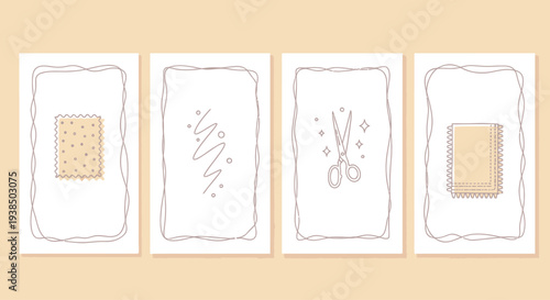 Sewing Icons and Frames: Fabric, Scissors, Stitching, Craft Design