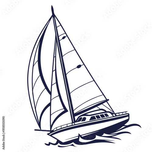 A sleek sailboat gliding gracefully across a serene body of water under a clear sky Vector