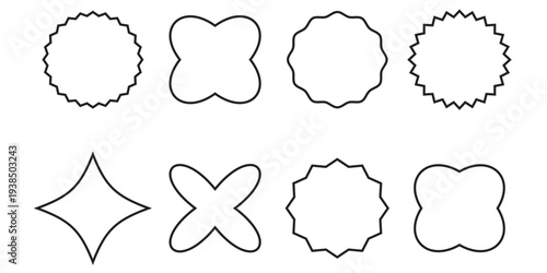 Trendy zigzag edge sticker set. Star shape isolated. eps 10