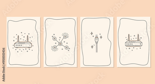 Internet Connection Icons: Router, Network, Cable, Wi-Fi