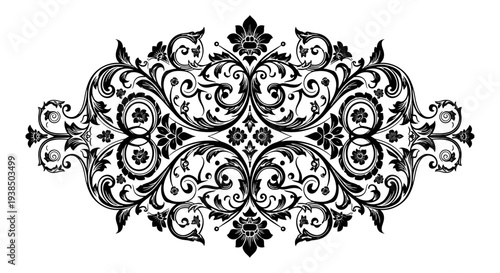 Intricate black and white ornate decorative design element.