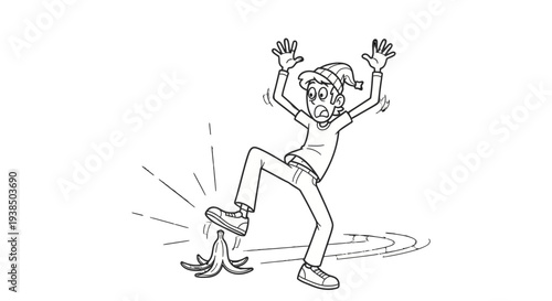 Man slipping and falling on the ground in a comical accident.