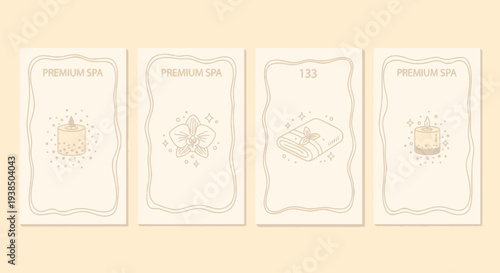 Premium Spa Cards: Candle, Orchid, Towel, Candle - Minimalist Line Art