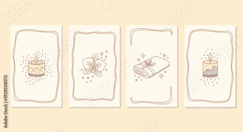 Spa and Wellness Icons: Candle, Orchid, Towel, and Cake