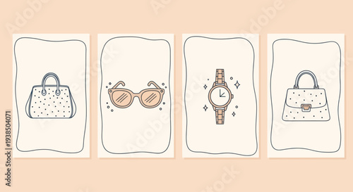 Fashion Accessories Collection: Handbags, Sunglasses, and Watch Icons