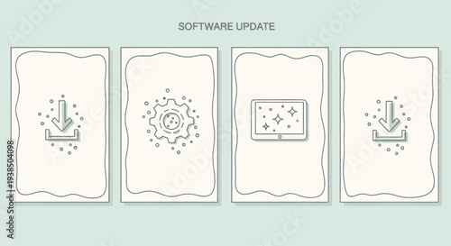 Software Update Icons: Download, Settings, and New Features on Clean Background