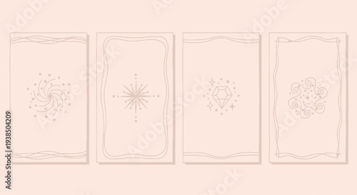 Boho Celestial Tarot Card Backs Esoteric Symbols Simple Line Art Design