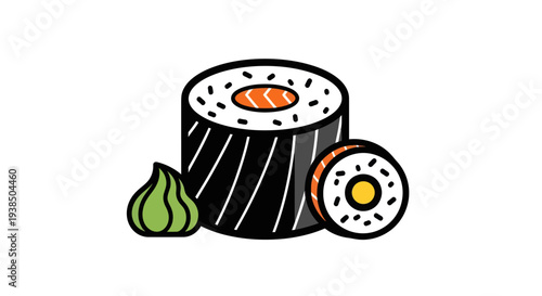 Sushi rolls and wasabi with white background