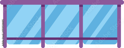 Bar counter or railing with a purple frame and light blue glass panels