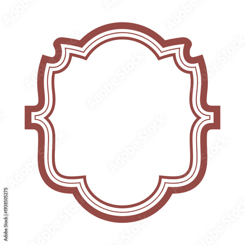 An ornate reddish brown frame with a white inner border isolated on a white background