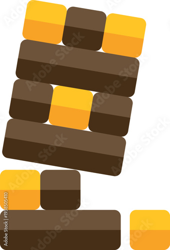 Leaning block tower showing imbalance and instability concept