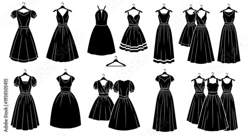 Collection of Black Dresses on Hangers, Fashion, Style, Elegance