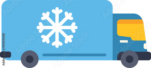 Refrigerated truck transporting frozen goods while maintaining cold chain logistics