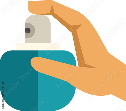 Hand holding spray bottle dispensing perfume or fragrance