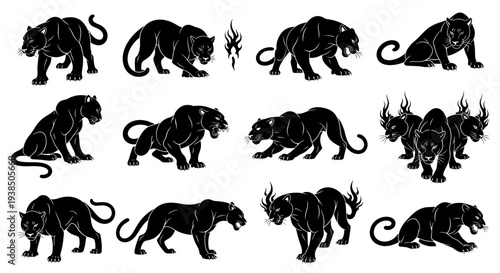Collection of Black Panther Silhouettes in Dynamic Poses