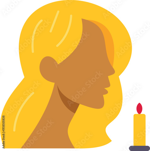 Woman profile observing a burning candle representing hope and remembrance