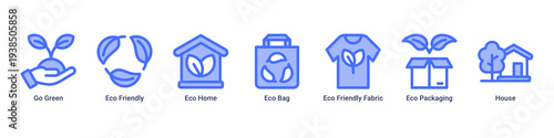 Green Living web banner icon vector illustration with Go Green,Eco Friendly,Eco Home,Eco Bag,Eco Friendly Fabric,Eco Packaging,and House icons supporting sustainable lifestyle choices.