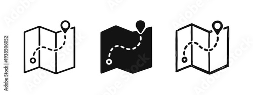 Navigation and Travel Route Map Icon Set, Journey Path and Location Pin Symbols, GPS and Direction Finding Vector