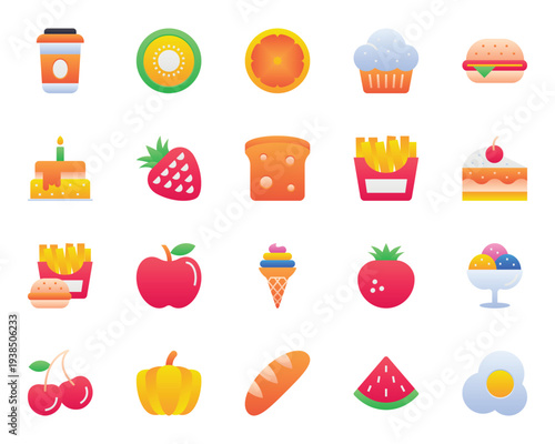Gradient color icons set for Food