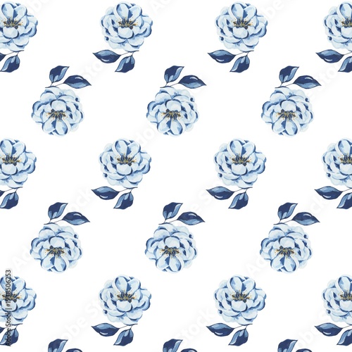 Minimal blue Flower Seamless Pattern Background