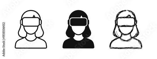 Virtual Reality Headset User Icon Set, Metaverse and Future Technology Person Symbol, VR Gaming and Digital Experience