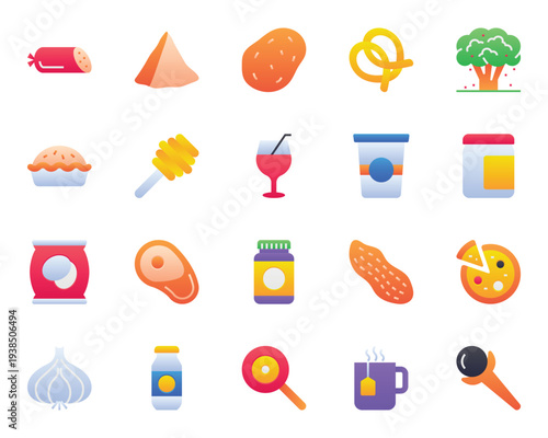 Gradient color icons set for Food