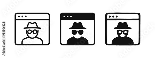 Incognito Mode Web Browser Window with Anonymous User Icon Set