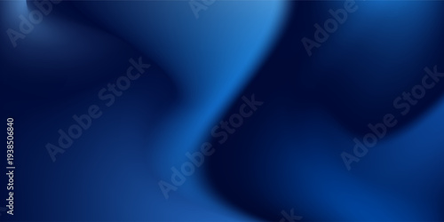 Vector blue gradient background. Dark scene with curved waves of smoke or fog reflecting soft light, dark decoration