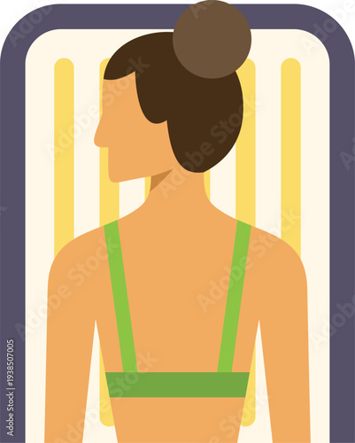 Woman lying on her back in a tanning bed receiving a skin treatment