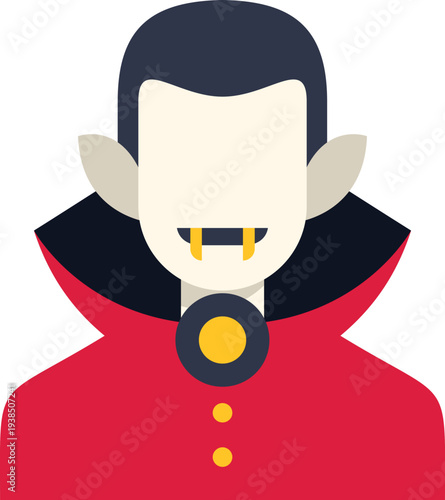 Vampire avatar showing pointed ears, fangs, and a dramatic black and red cape collar